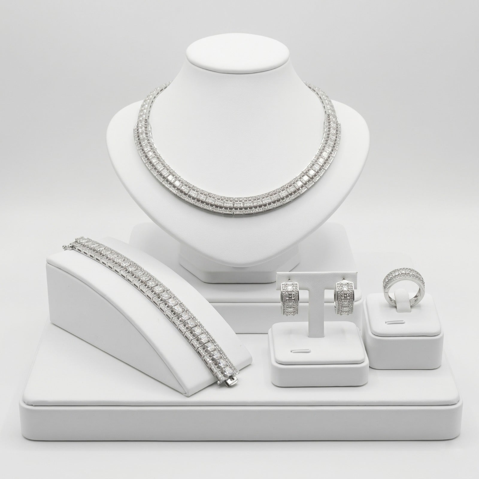 Silver 4 Piece Rhinestone Jewellery Set