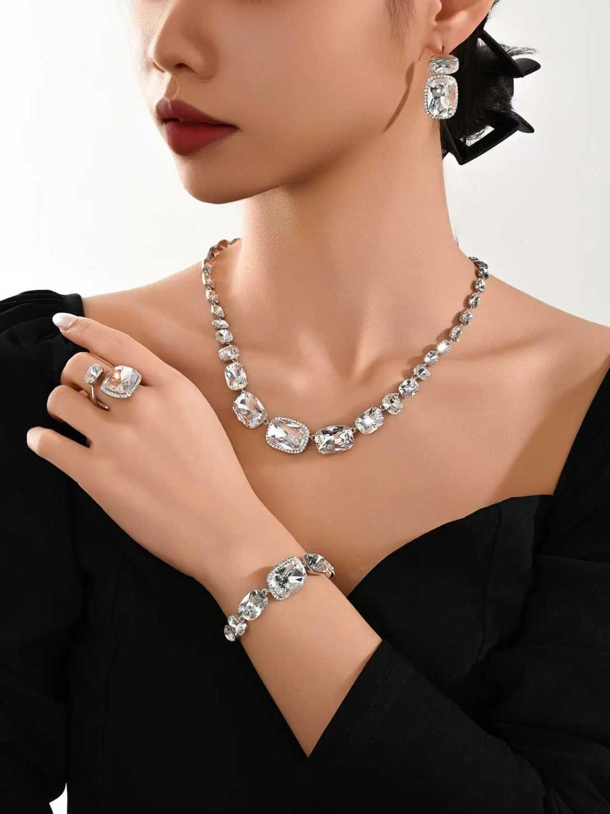Silver Rhinestone Statement Jewellery Set