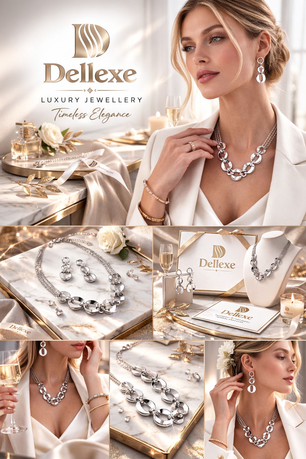 Silver Circular Chain Necklace and Earring Set