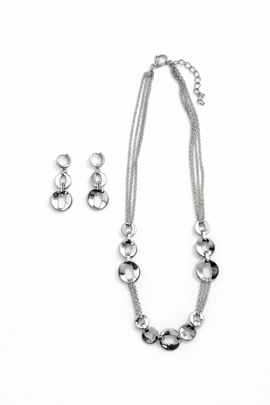 Silver Circular Chain Necklace and Earring Set