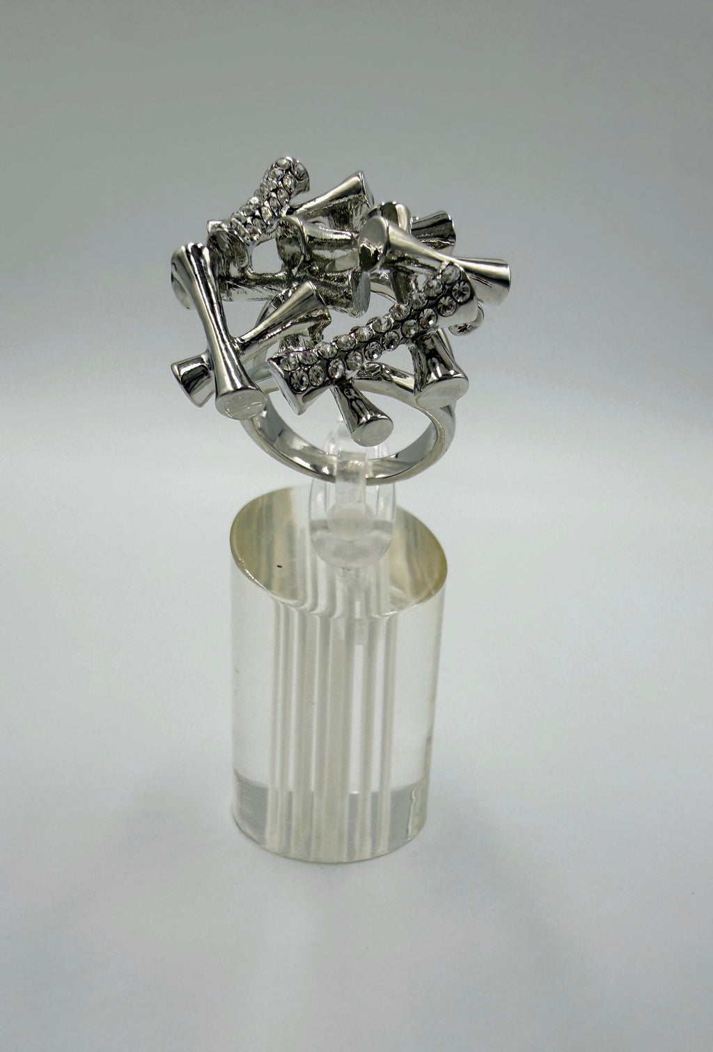 Statement Silver Cylindrical Cluster Ring with Silver Jewelled Inlays