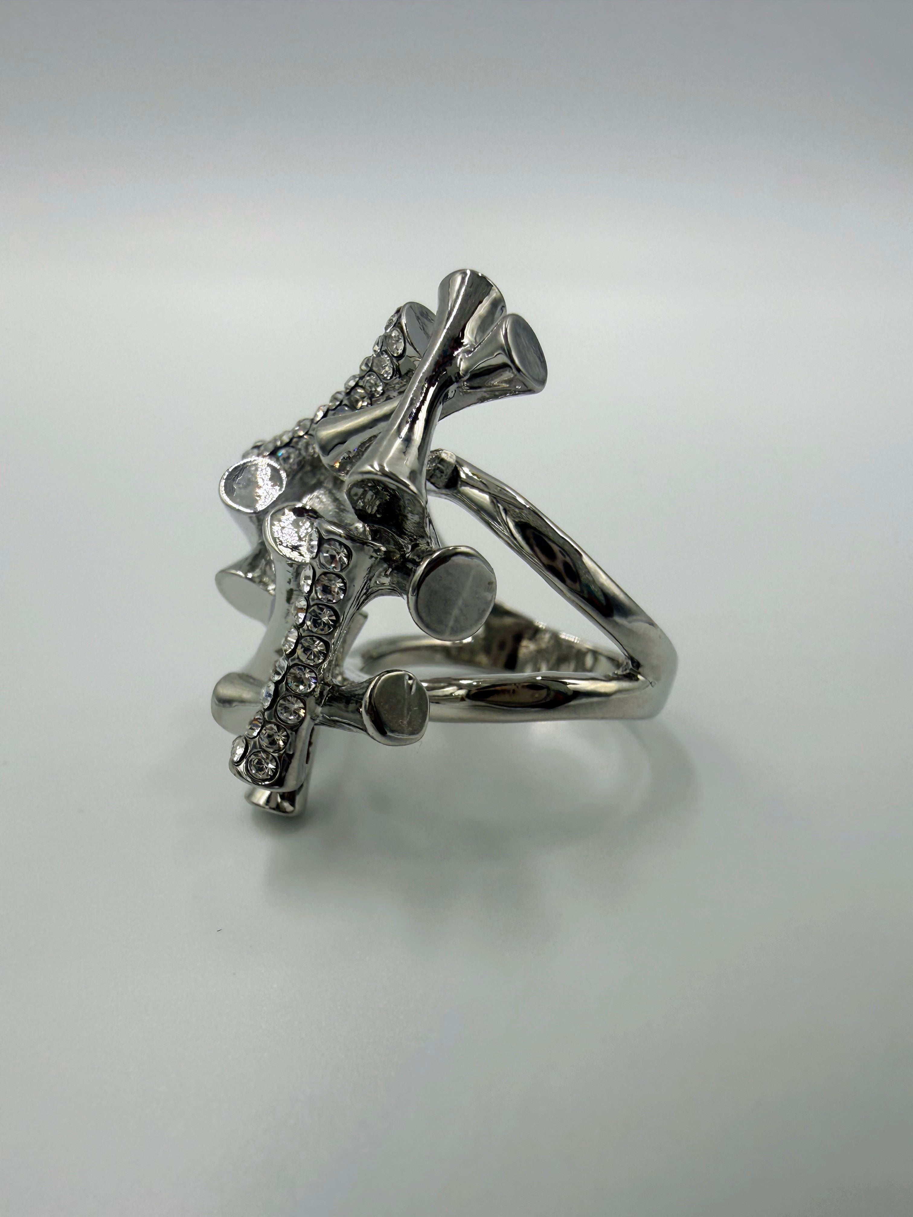 Statement Silver Cylindrical Cluster Ring with Silver Jewelled Inlays