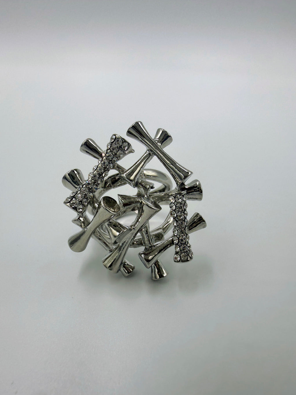 Statement Silver Cylindrical Cluster Ring with Silver Jewelled Inlays