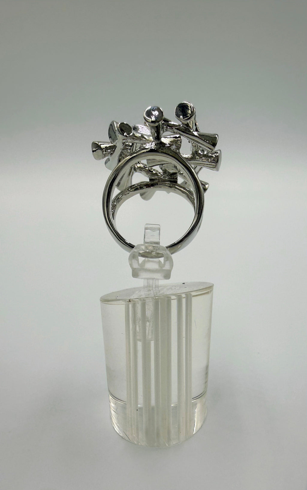Statement Silver Cylindrical Cluster Ring with Silver Jewelled Inlays