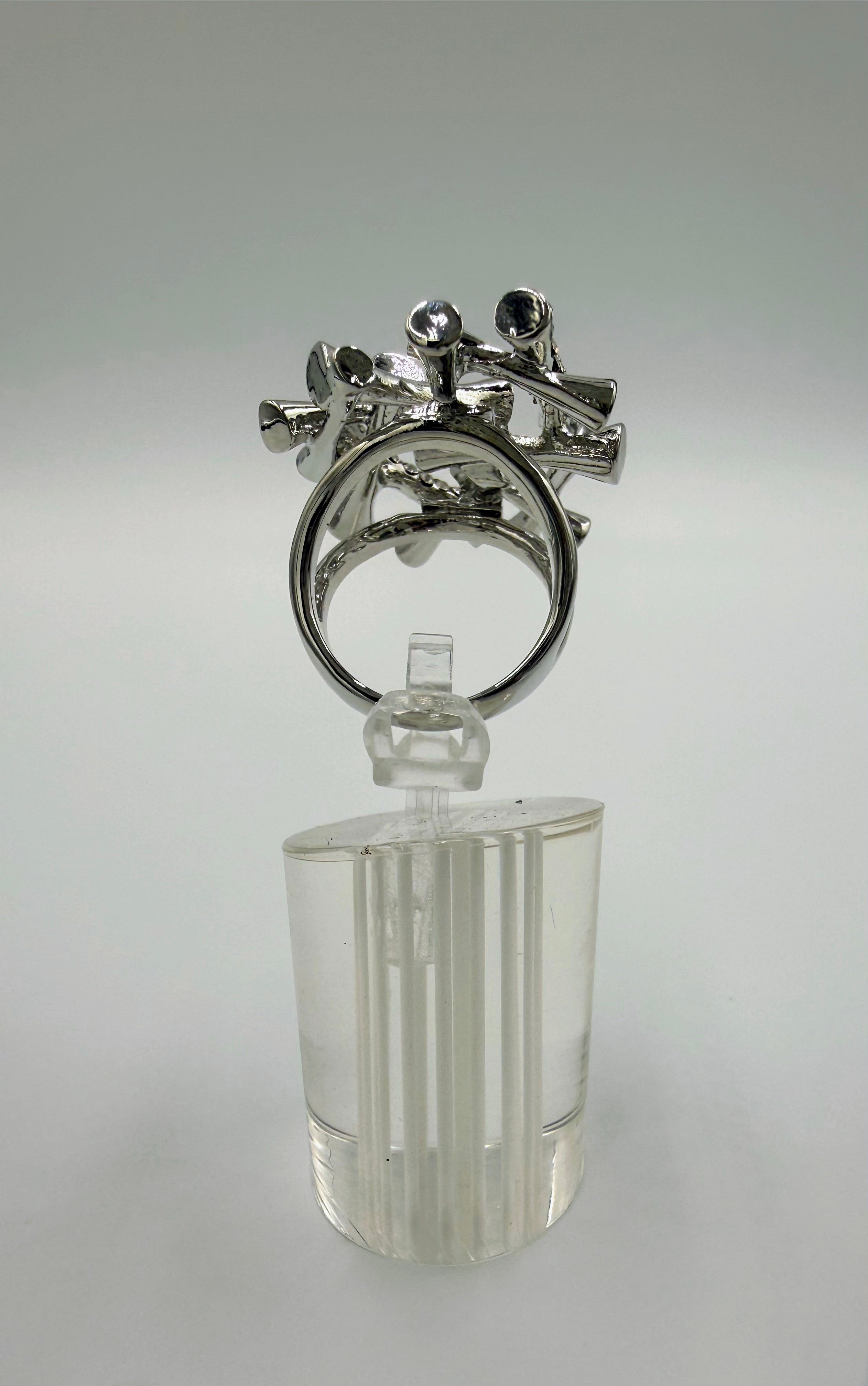 Statement Silver Cylindrical Cluster Ring with Silver Jewelled Inlays