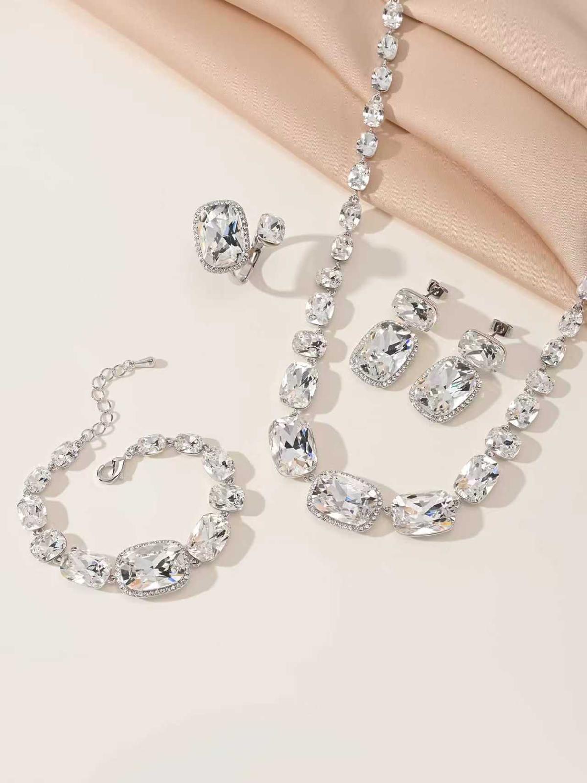 Silver Rhinestone Statement Jewellery Set