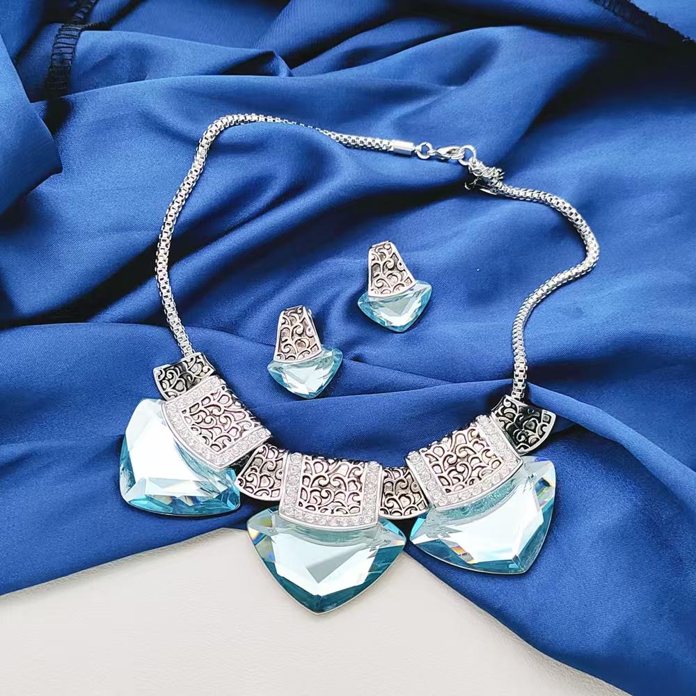 Statement Ice Blue and Silver Statement Jewellery Set