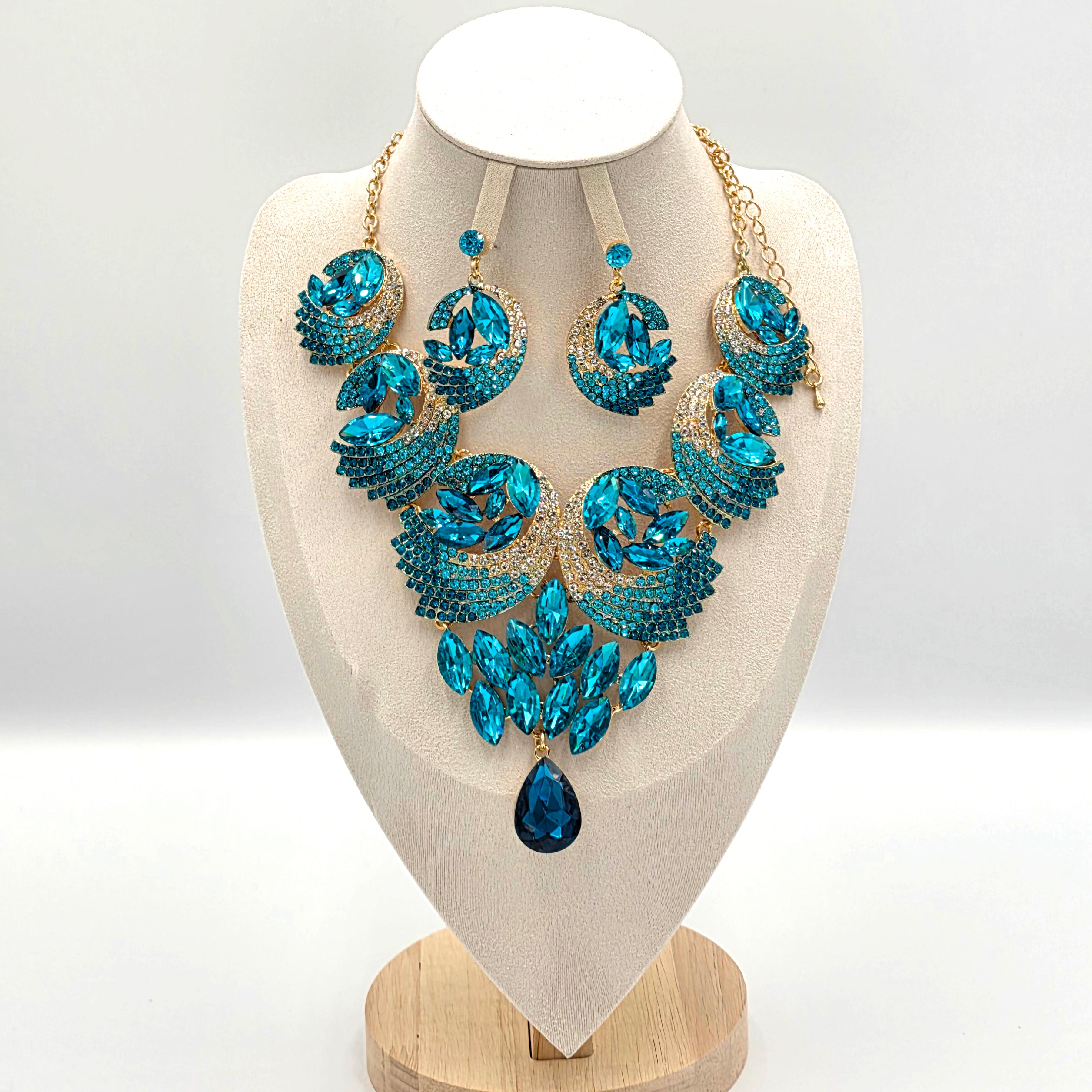 Turquoise Blue Rhinestone Jewellery Set