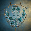 Turquoise Rhinestone Floral Statement Jewellery Set