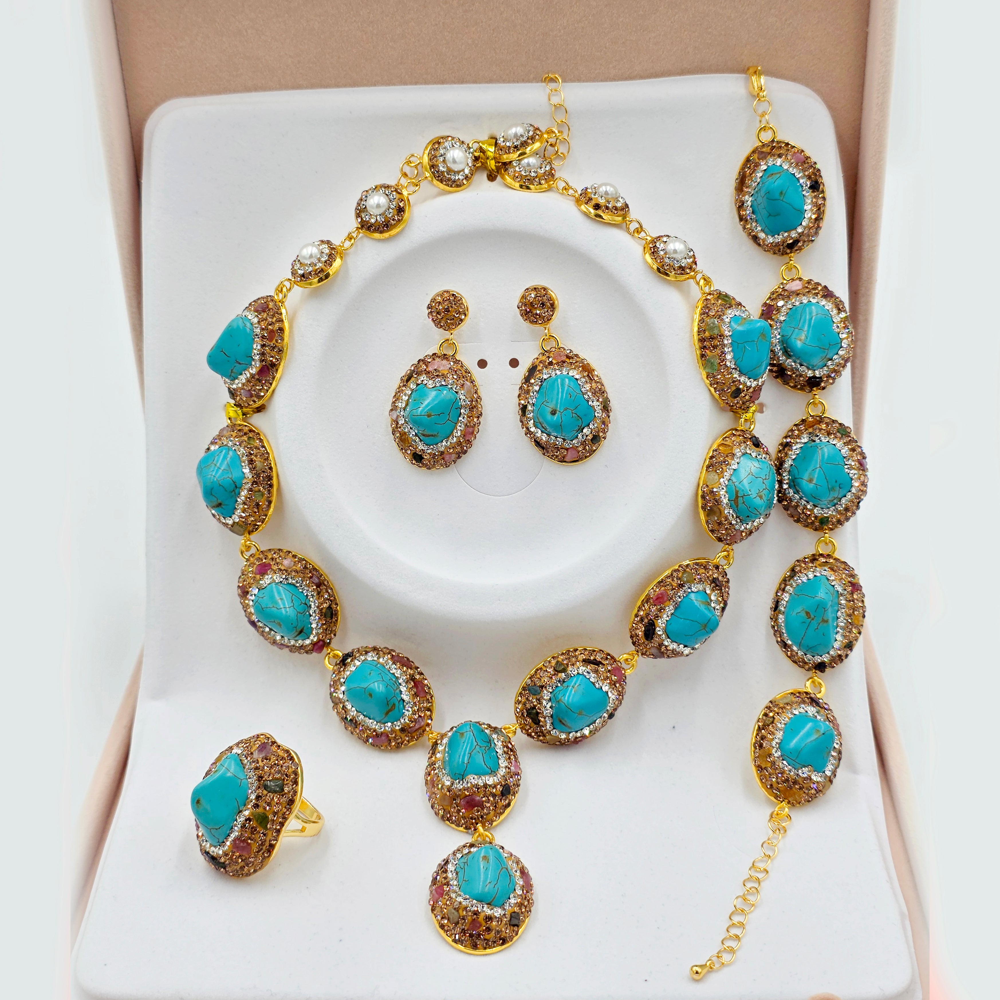 Statement Turquoise and Gold Jewellery Set