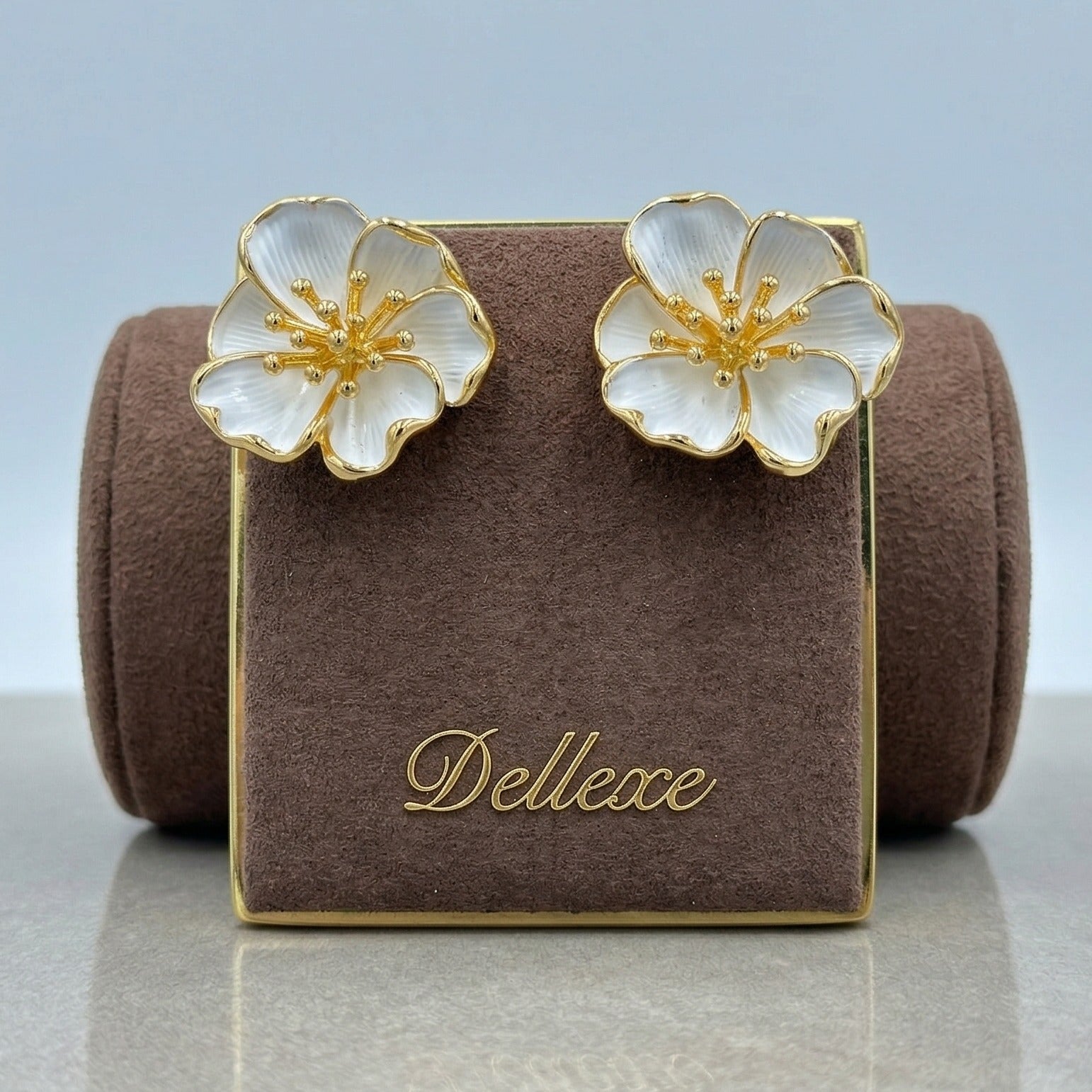 White and Gold Floral Earrings