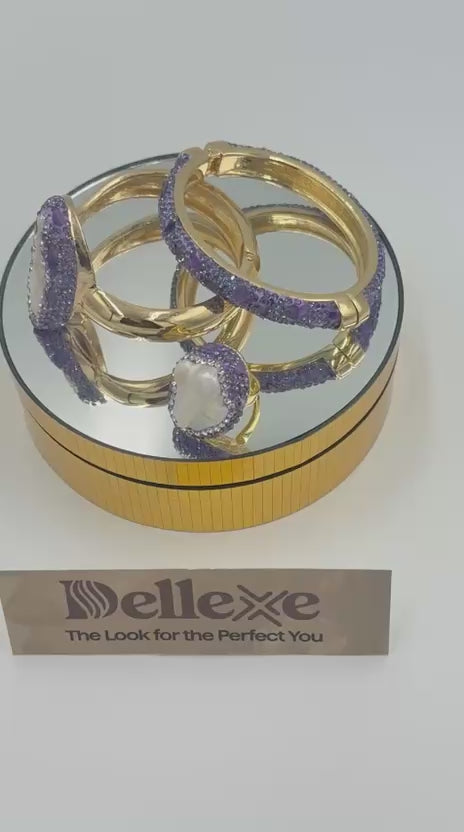 Amethyst, Baroque and Pearl Bangle and Matching Ring set