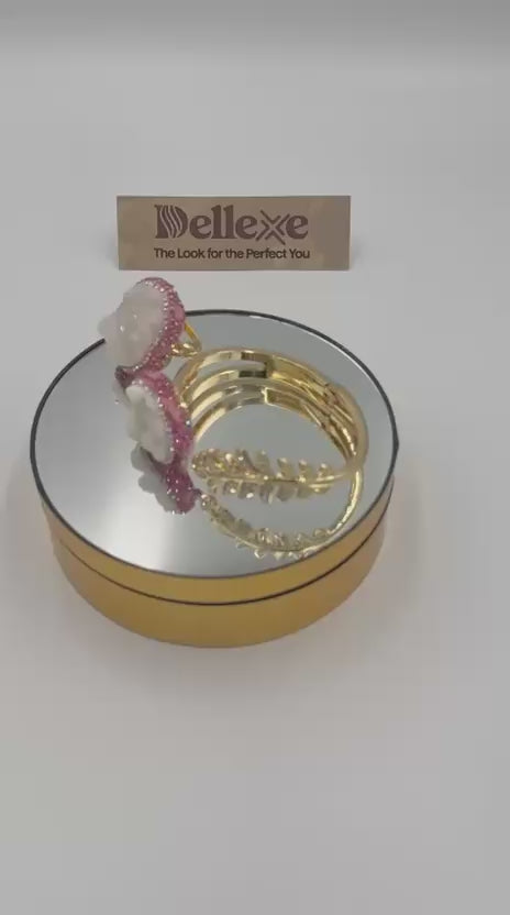 Rhinestone pink and onyx statement bangle with matching ring